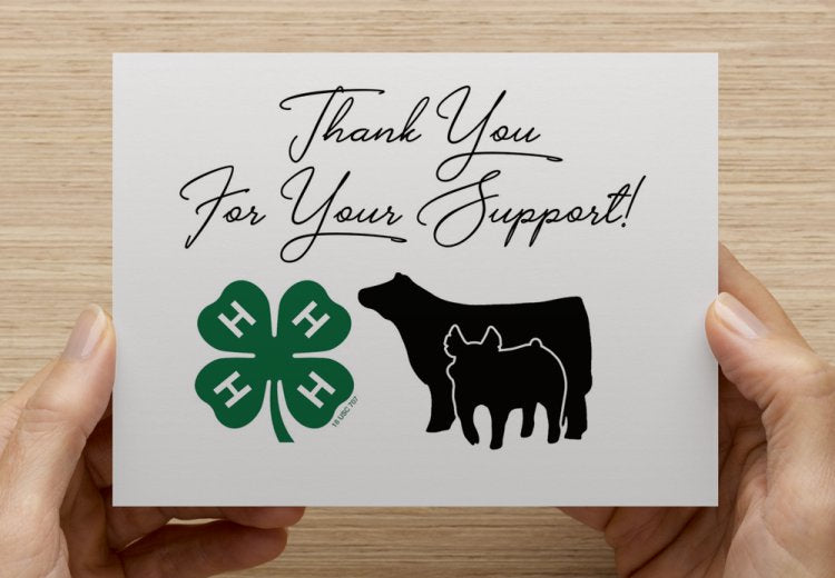 Thank You For Your Support 4-H + Animal - 5 Pack Thank You Cards