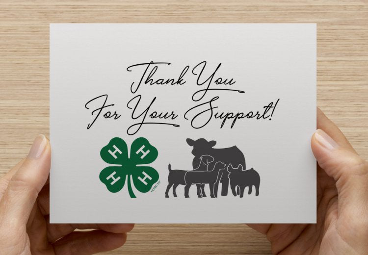 Thank You For Your Support 4-H + Animal - 5 Pack Thank You Cards